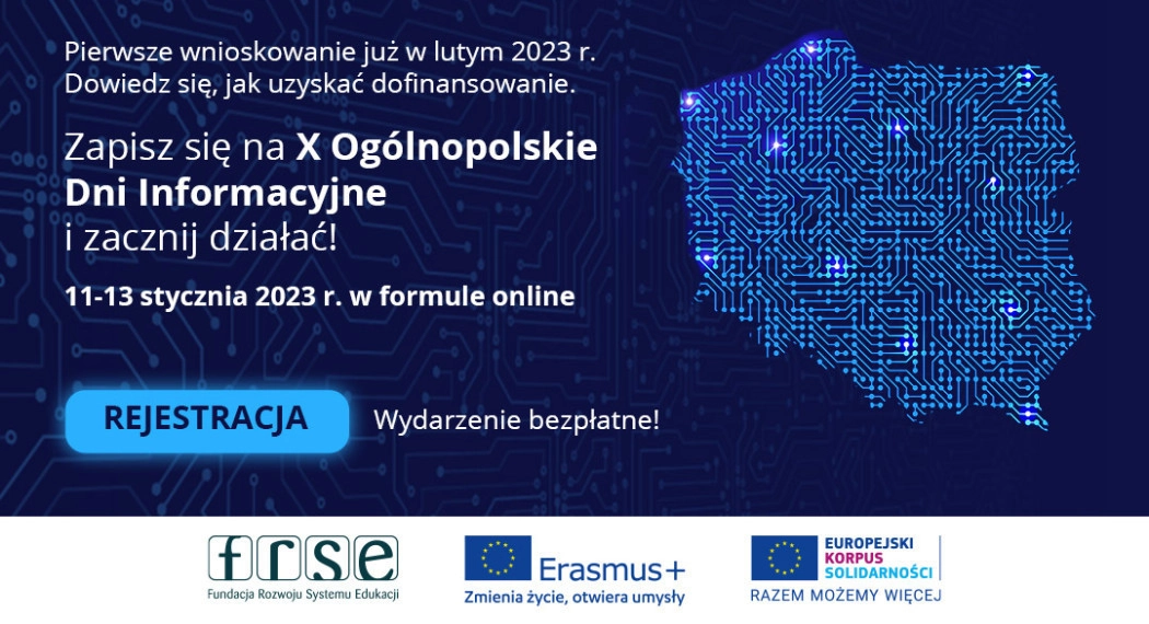 Ilustracja do informacji: Erasmus+ i Europejski Korpus Solidarności: Ogólnopolskie Dni Informacyjne 2023